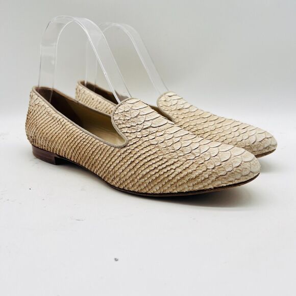 M Gemi Loafers Womens 7 Off White Snake Print Smoking Venetian Flats Italy Shoes - Picture 2 of 11